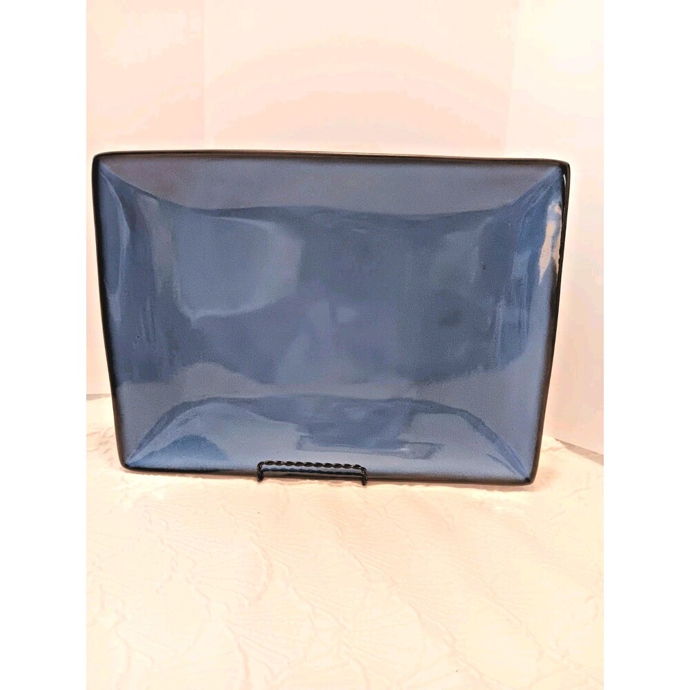 Gibson Antica Roma Blue & Black 14" Rectangular Serving Platter